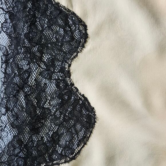 AKA New York Silk Peach/Pink Blouse with Black Lace Sleeves Size Small - Picture 5 of 9